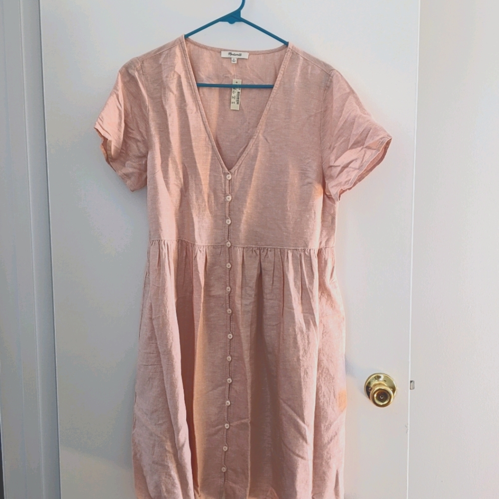 Madewell Linen-Blend V-Neck Button-Down Dress